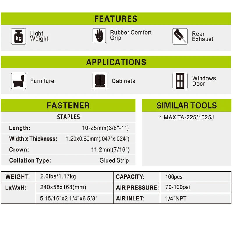 Meite воздушный степлер MT1025J 11,2 мм Crown 22GA пневматические гвоздильники для мебели мощный гвоздь пневматический штапель Jun.14 Upda
