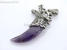 Natural Amethyst Gems stones Claw Paw Tibetan Silver Carved Dragon Head Pendant Charm Beads Great for Jewelry Design 10Pcs/Pack