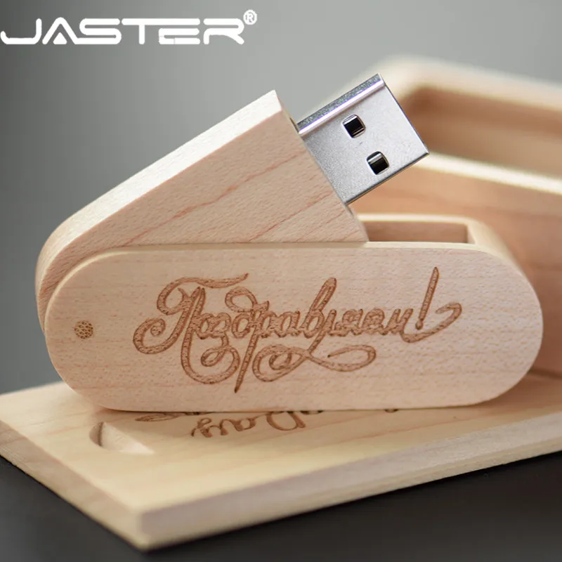 JASTER LOGO custom made Wooden USB Flash Drive pendrive 8GB 16GB 32GB 64GB Rotation usb + box 4