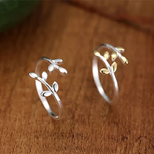 925 Sterling Silver Tree Leaf Open Rings For Women Forest Style Girl Hypoallergenic Sterling-silver-jewelry
