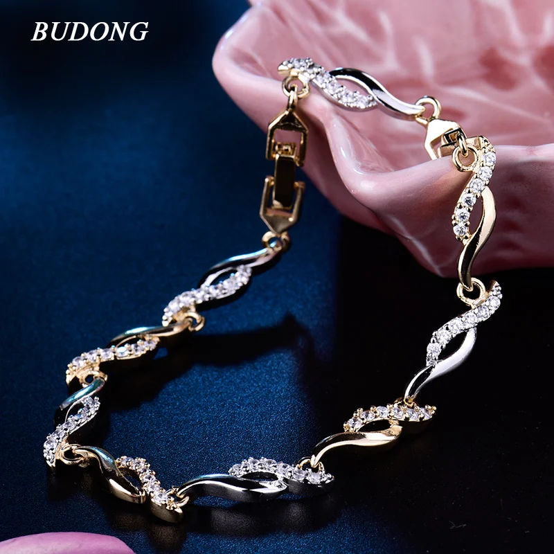 Женский браслет будонг с белым кристаллом и цепочкой из серебра/золота|bracelets