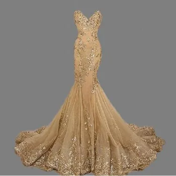 

robe de soiree Sweetheart Gold Sequins Mermaid Evening Dresses Luxury womens pageant dress formal party dress vestido de festa