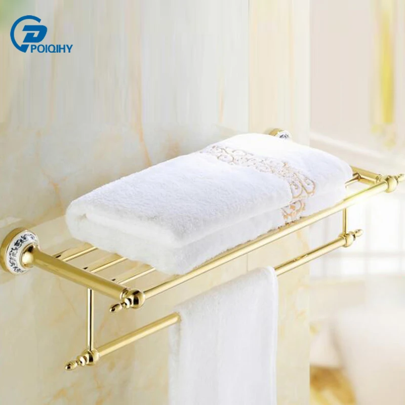 

POIQIHY New Arrival High Quality golden Finish Bath Towel Shelves Towel Rack Towel Bar Bath Hardware bathroom accessories