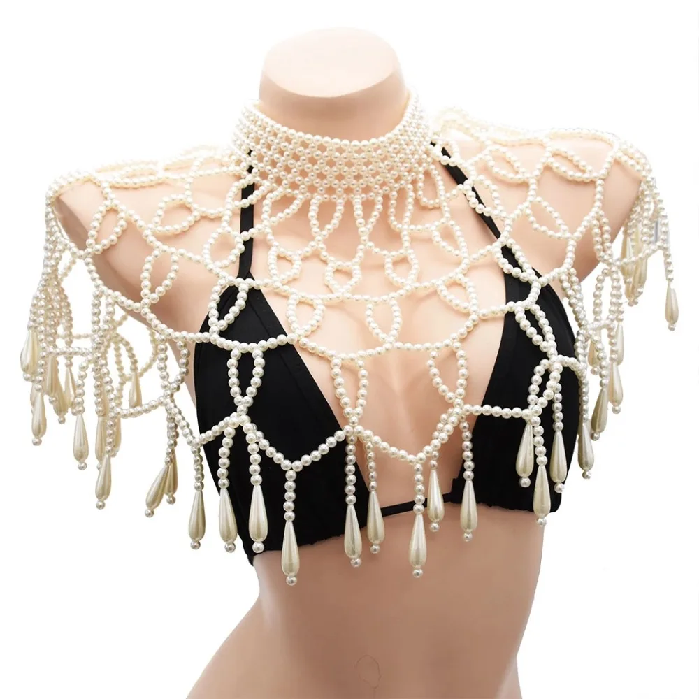 

Sexy Ladies Simulated Pearl Chunky Statement Necklace For Women Bib Collar Choker kolye Necklace Shoulder Chains Party Jewelry