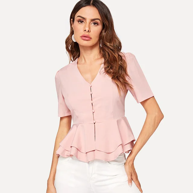light pink short sleeve blouse