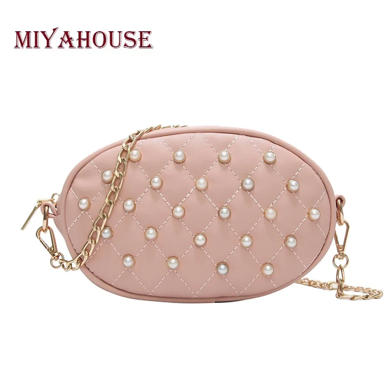 

Miyahouse Female Small Waist Belt Bag Fashion Pearl Waist Pack Women Chain Messenger Bags Lady Lattice Shoulder Bags
