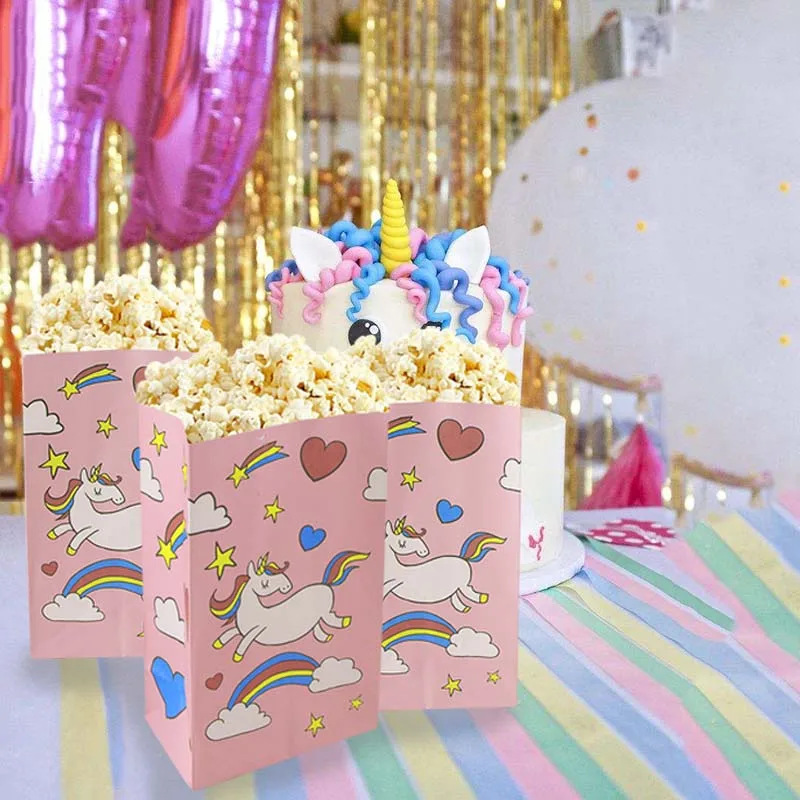 Unicorn Party Supplies Paper Popcorn Box Cookie Gift Box Bag Kids Unicorn  Theme Birthday Party Decoration Baby Shower Supplies