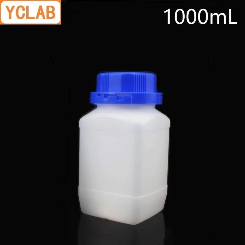 YCLAB 1000 мл Квадратная бутылка для отбора проб HDPE пластик 1Л с синим колпачком