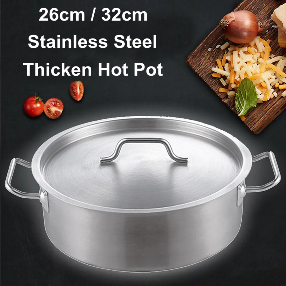 

26/32cm Stainless Steel Hot Soup Pot Thicken Durable Induction Gas Stove Polishing Soup Pot Kitchen Cooking Pot Usable Home