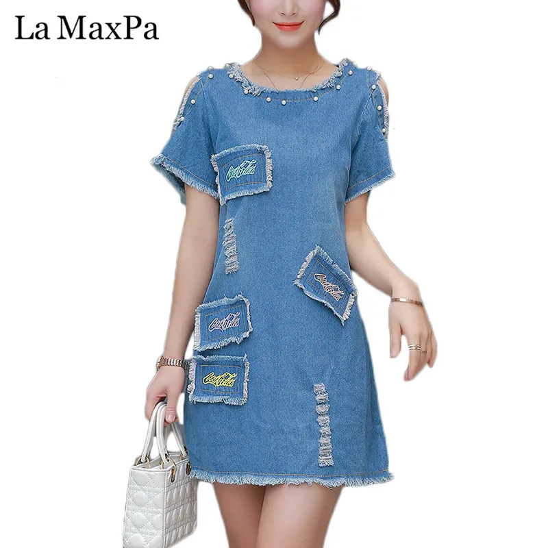 

2019 Summer Sexy Off Shoulder Summer 5XL Plus Size Jeans Denim Dress Vestidos Women Casual Slim Girls Mini Shirt Denim Dress