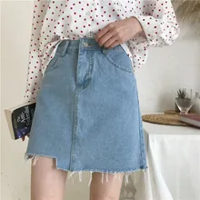 Женская одежда, Корейская шикарная однотонная мини-юбка, винтажные Асимметричные джинсовые юбки женские ulzzang, новые летние милые хипстерские юбки в стиле Харадзюку