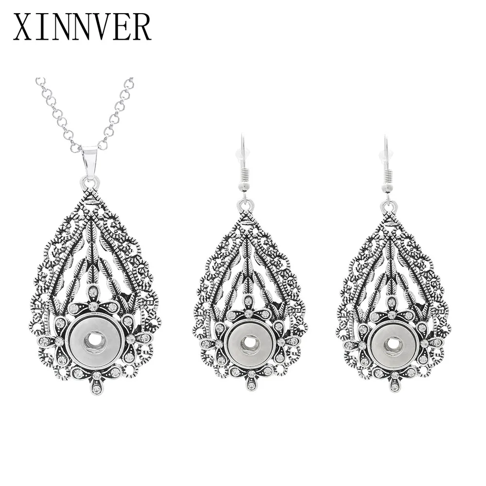 

Hot Sale High Quality Vintage Xinnver Snap Jewelry Set "Snap Pendant Necklace Snap Earrings" Fit 12mm Snap Buttons Jewelry ZG122