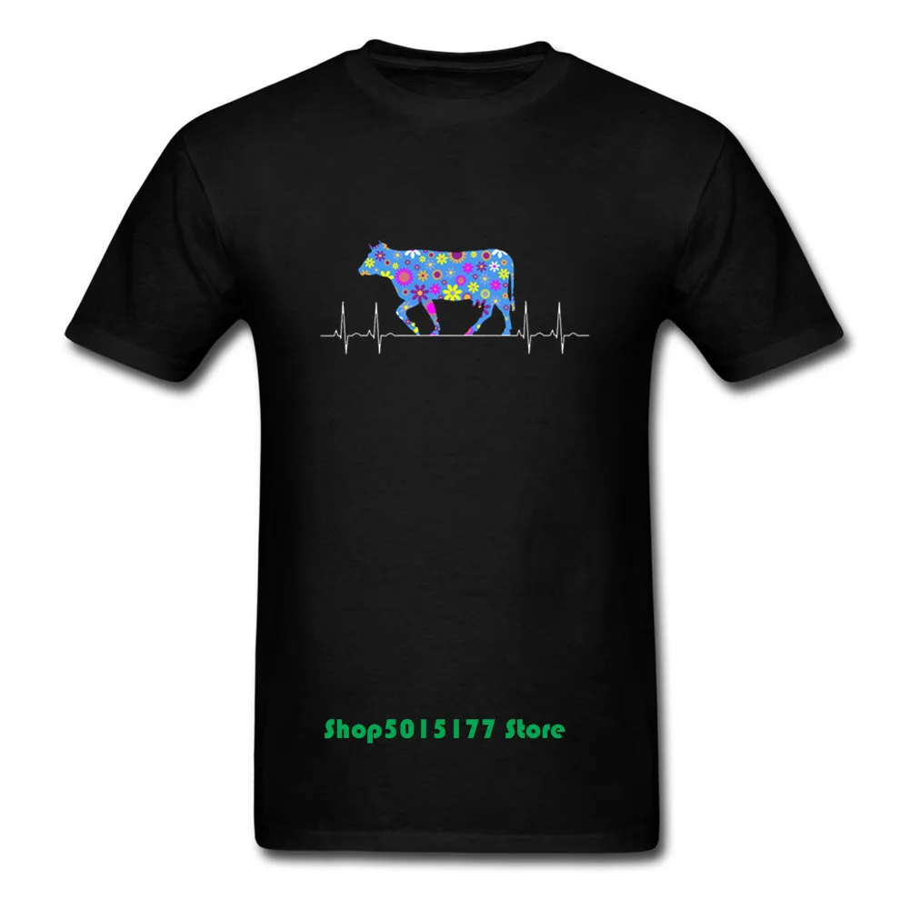 

Cute Floral Cow Heartbeat Unique Design Mens Soft T Shirt Cattle Cow Lover Farm Country Cattle Show Tee Short sleeved cotton tee