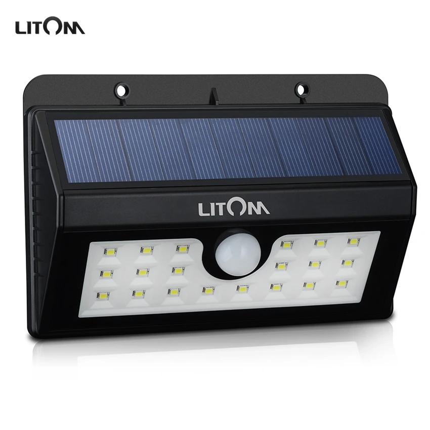 

Litom Waterproof Weatherproof IP55 20 LED solar Light 2.2W Security Motion Sensor Light for Outside Wall Garden Yard Black