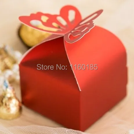 

Free Shipping 50 Pcs Foil Red Butterfly Candy Boxes Baby Shower Favor Box Favour Box Gift paper Cake Box 4 Wedding Party supply