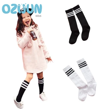 

2-4Y/4-6Y/6-8Y Kids Boys Girls Cotton Three Bars Student Knees Socks Black White Solid Color School Socks Children's Sports Sock
