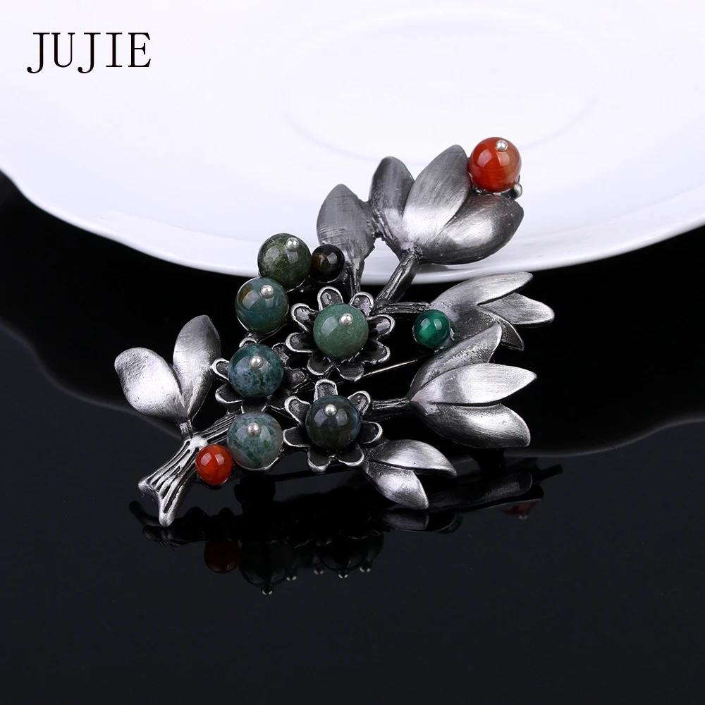 

JUJIE Vintage Exquisite Multicolor Stone Brooch Pins Plant Jewelry Dropshipping