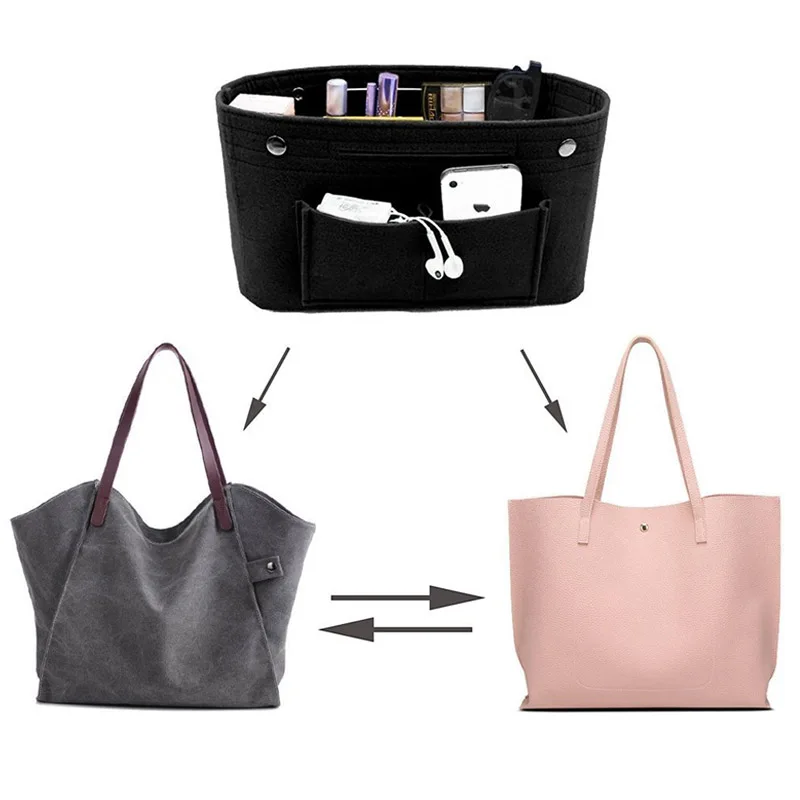 Войлочная ткань внутренняя сумка женская мода мульти-карманы сумка для хранения в сумочке косметический Органайзер багажные сумки дорожный Органайзер