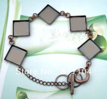 

12mm Antique Copper tone Plated Blank Bracelet Settings Square Bezel Chain Cabochons Bangle Bracelet Bases Cameo Crafts Findings