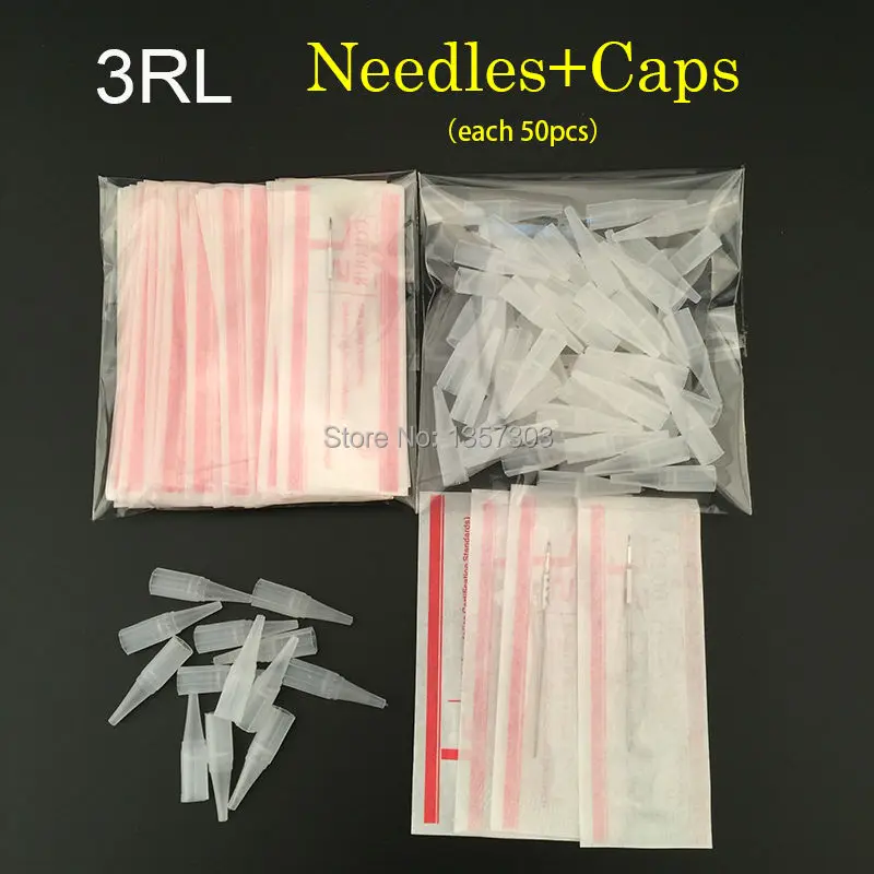 

3R (needles + tips each 50pcs ) Promotional Professional Permanent Makeup Machine Needles With Tips Caps PM-T-3R-50