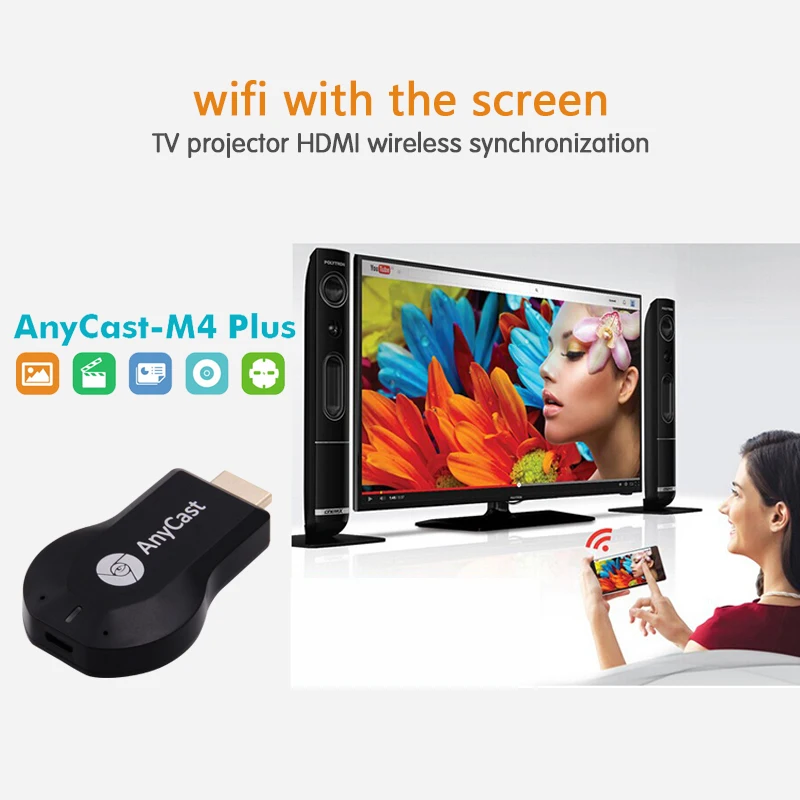 Портативный Anycast M4 plus никелированный Мини ПК Android литой HDMI WiFi ключ 2 зеркального отображения несколько ТВ-палок адаптер