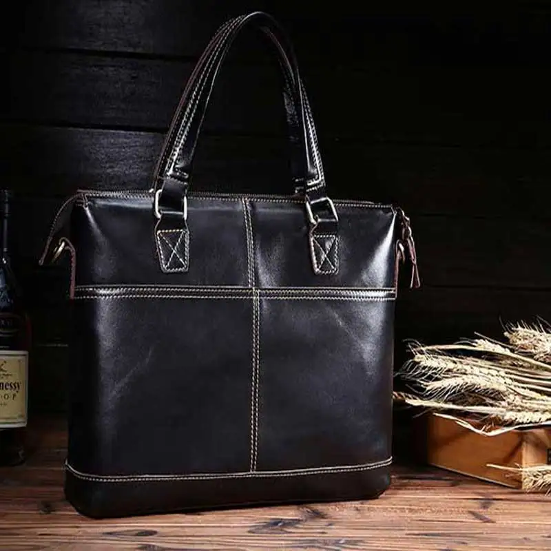 

Genuine leather man's handbag horizontal style top leather one shoulder sloping business briefcase retro trendy bag