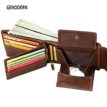 GENODERN мужские кошельки из натуральной кожи, Винтажный дизайн с застежкой, женская сумочка для денег, карман на молнии, держатель для карт, мужской кошелек для монет