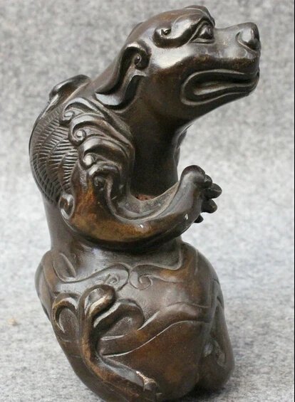 

JP S0114 Folk Chinese Bronze FengShui Guard Foo Fu Dog Lion PiXiu Beast Statue Animals