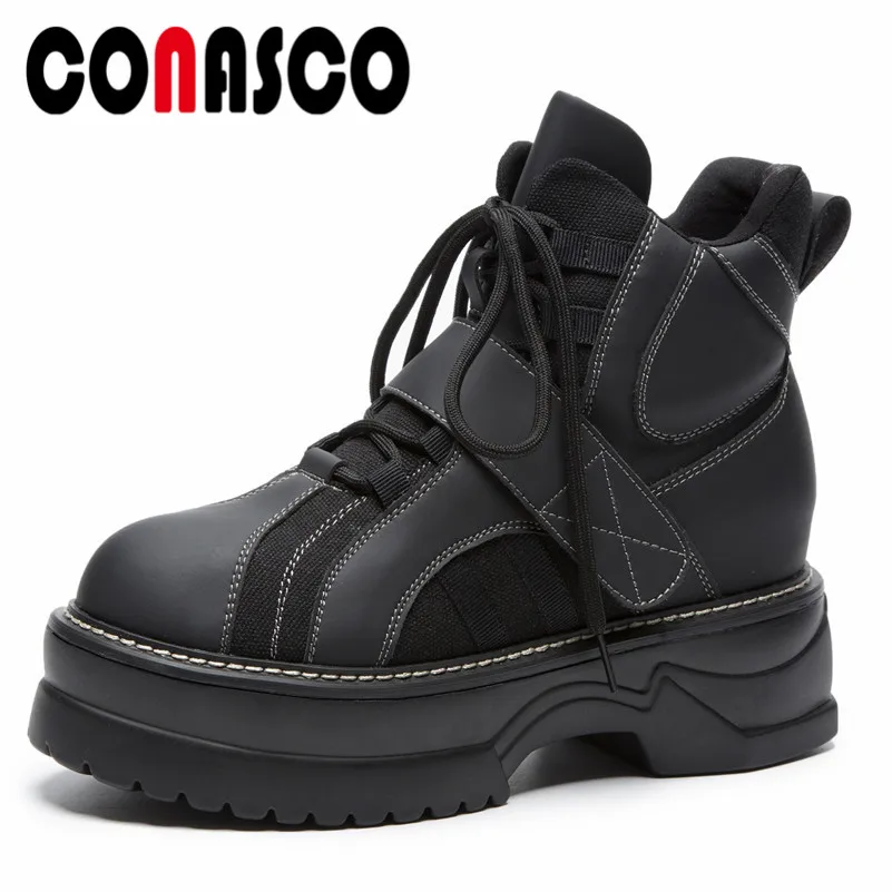 

CONASCO Fashion Ankle Boots For Women Shoes Round Toe High Square Heel Boots Platforms Autumn Winter Martin Shoes Woman