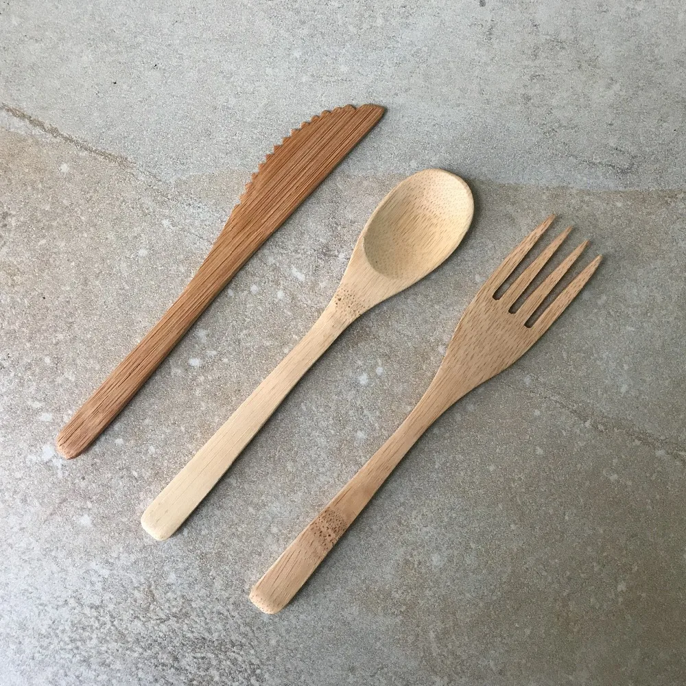 

16CM long 50pcs/lot Bamboo Spoon Fork Cutter Eco Friendly Dinnerware Tableware Kitchen Tools for Daily Use Wedding Favor Spoons