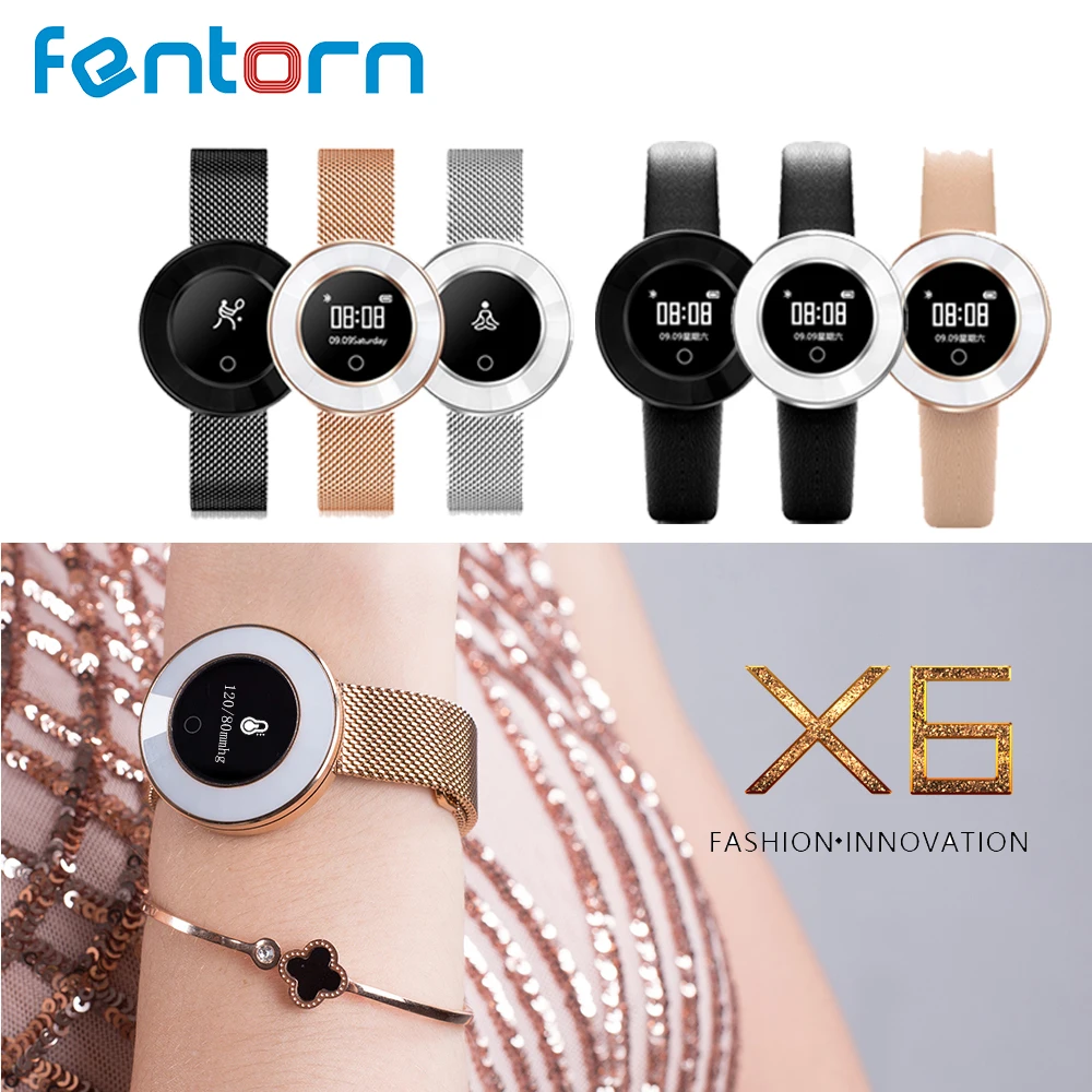 Fashion X6 Bluetooth Waterproof IP68 Smart Watch Fashion Women Ladies Heart Rate Fitness Tracker Smartwatch for Android IOS