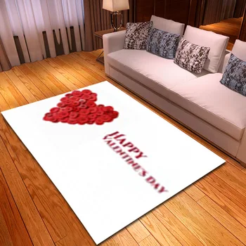 

Happy Romantic Valentine's Rugs Surprise Bedroom Floor Mats Wedding Living Room Decor Soft Flannel Red Hearts Carpets and Rugs