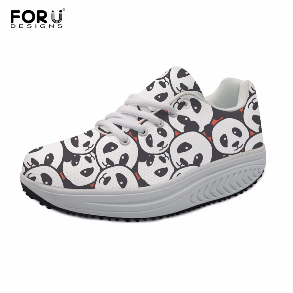 

FORUDESIGNS Panda Women Swing Shoes Lacing up Wedge Toning Shoes Comfortable Loss Weight Slimming Shoes Sneakers For Women