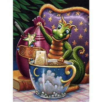 

5D diy Diamond Painting Cartoon Dragon Tea 3d Cross Stitch Full diamond embroidery Mosaic pattern beaded embroidery