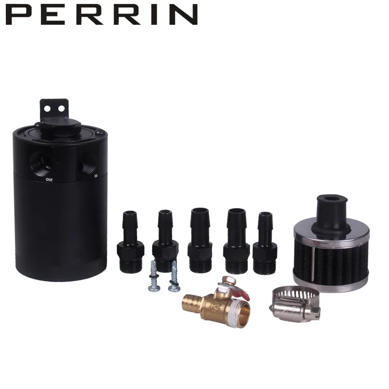 

UNIVESAL RACING BAFFLED 2-PORT OIL CATCH CAN Tank with Breather Filter Engine ini Oil Separator