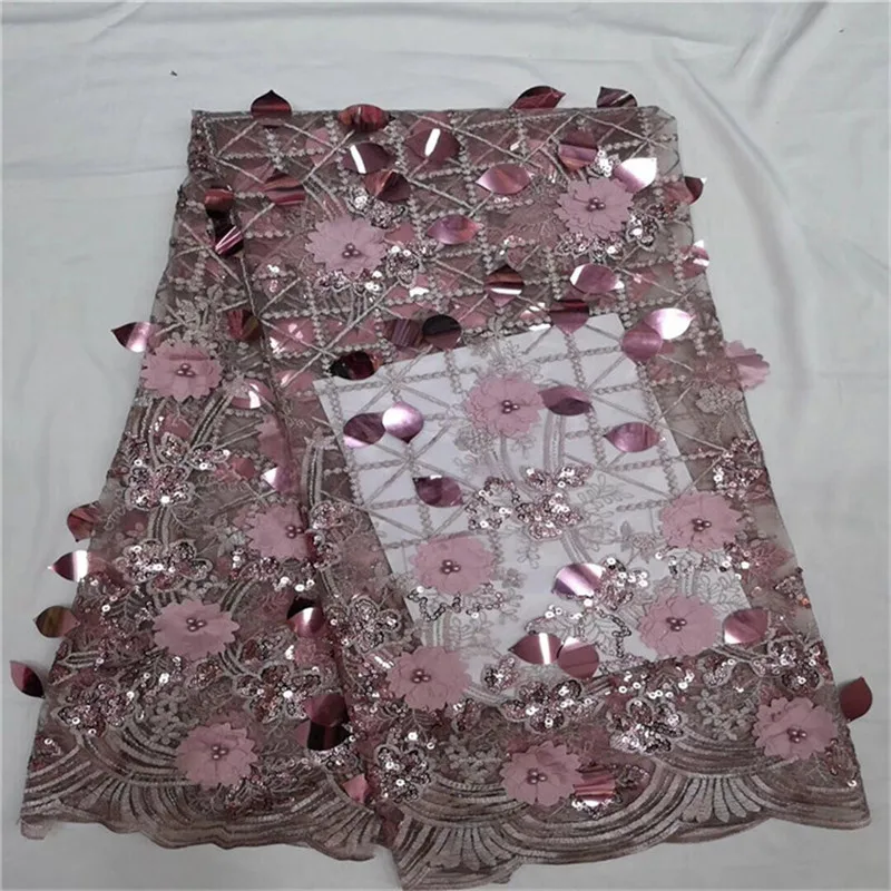 African beads sequins Lace Fabric 3d High Quality pink French Net Embroidery Tulle Fabrics For Nigerian Party Dress | Дом и сад