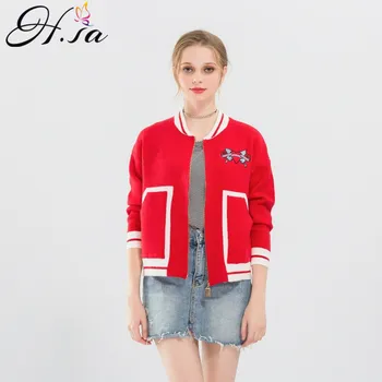

H.SA 2017 Korean Women Knitted Sweater Cardigans Casual Zipper Poncho Sweater Femme Heart Embroidery Autumn cardigans Feminina