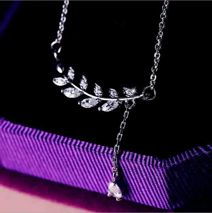 2020 New Luxurious Refinement Leaves Plant Fine Jewelry 925 Sterling Silver Water Drop Statement Necklace For Women Female D210 | Украшения