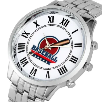

Casual Cartoon Roman Numerals Dial Watch For Men Fashion Baseball Pattern Quartz Watch Movement Classic Silver Strap Wristwatch
