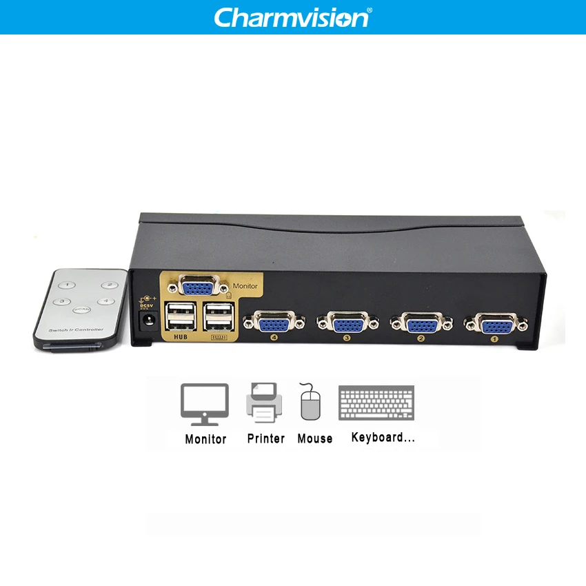 Charmvision UK401R 4 порта ПК Хост usb-хаб KVM переключатель мультикомпьютер USB2.0 концентратор KVM коммутатор с пультом дистанционного управления клавиатура мышь