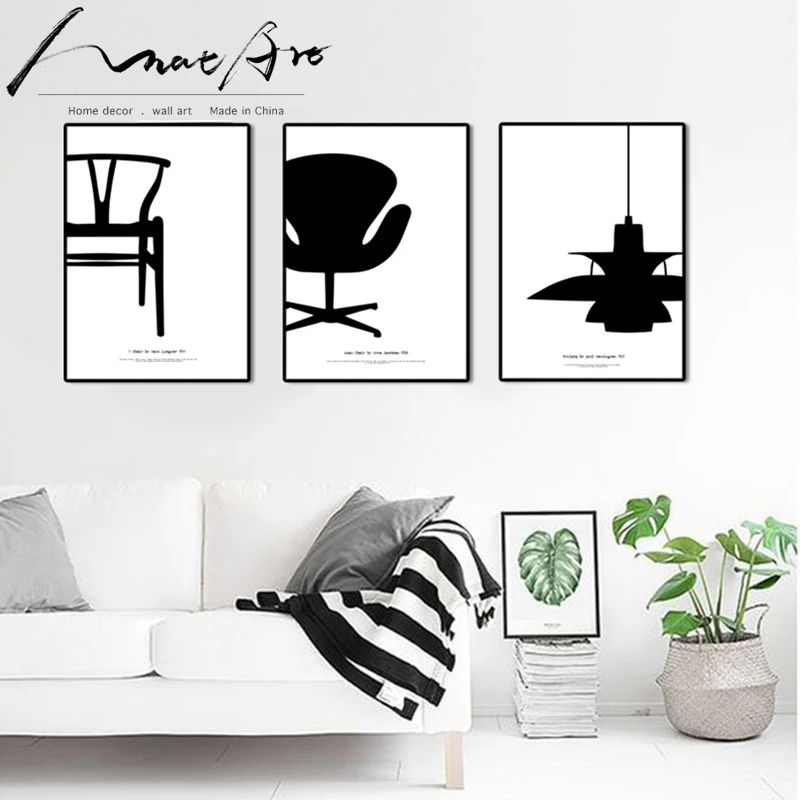 

modern nordic decoration 4 piece canvas art pictures for living room Black and white home decor Y CHAIR Eiffel Chair PH LAMP