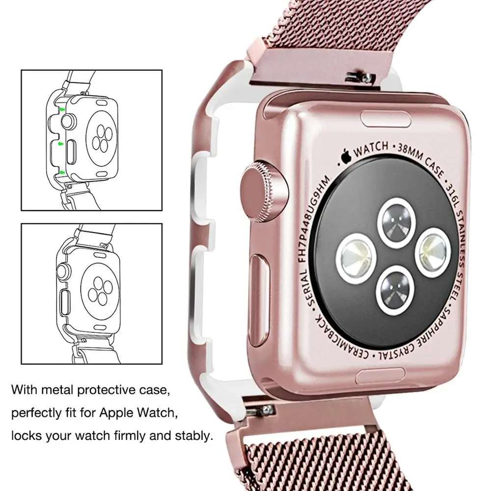 Миланский Браслет ремешок + Защитный чехол для apple watch 4 44/40 мм женщин/мужские часы