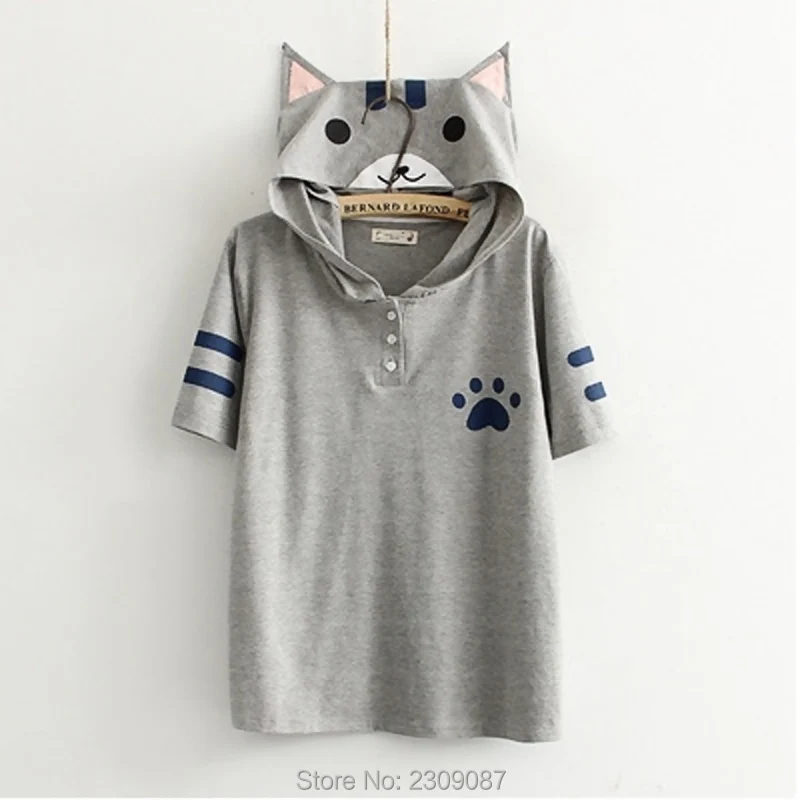 Harajuku Аниме Neko Atsume Мори Cute Cat с Печать Kawaii ДворТройник WXC|top tees|cute catt shirt |