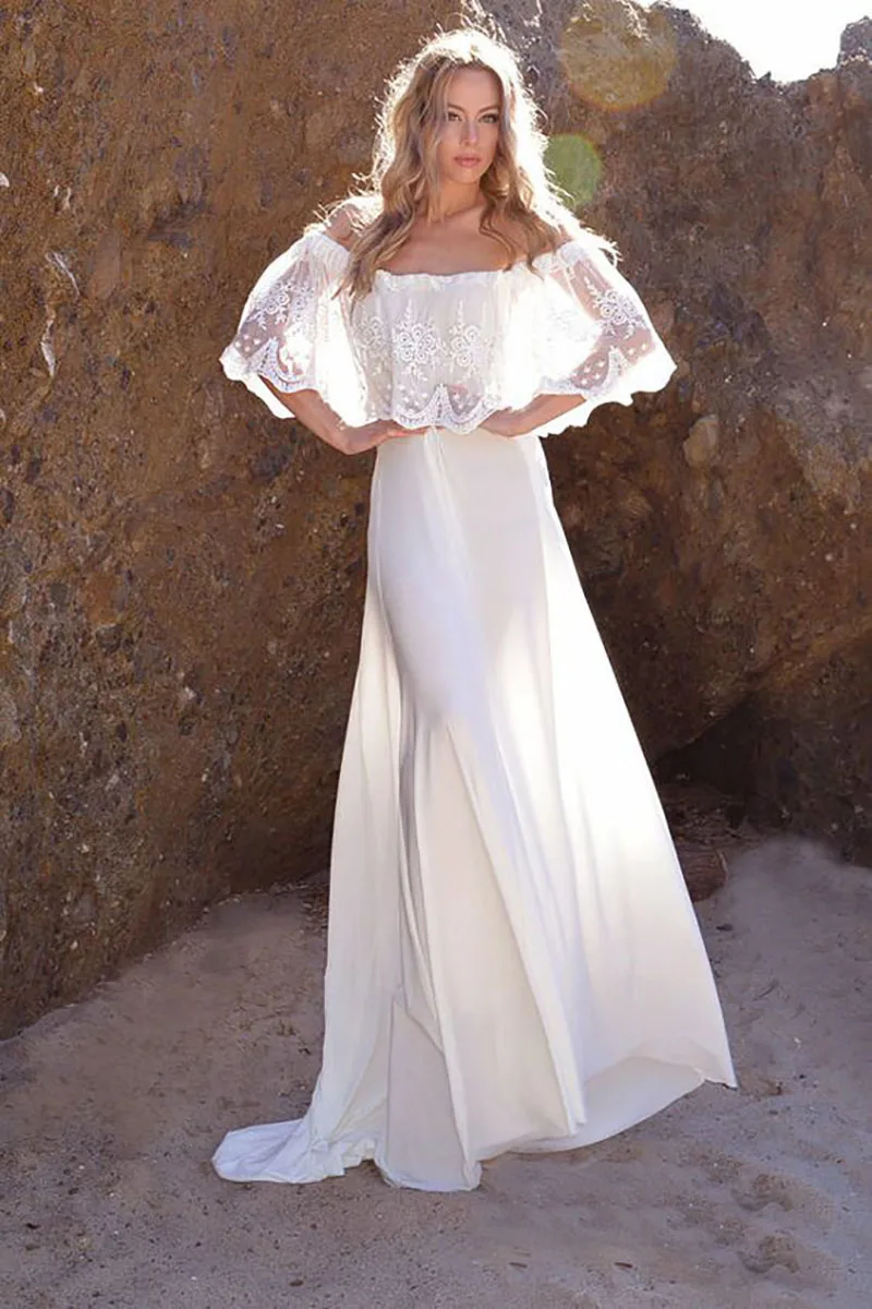 Облегающее кружевное длинное платье в пол с открытыми плечами, богемное летнее пляжное белое вечернее платье, сексуальные популярные вечерние парео, сарафан - Цвет: white
