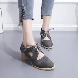 EOEODOIT/весенне-осенние кожаные туфли-лодочки в стиле ретро на среднем массивном каблуке с перфорацией типа «броги», дышащие летние