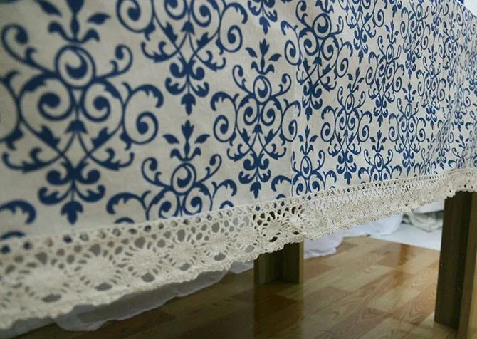 Ретро Синий и белый скатерти с кружевом хлопок печати китайский стиль Прямоугольные обеденный скатерти покрытие домашний декор ZB-9