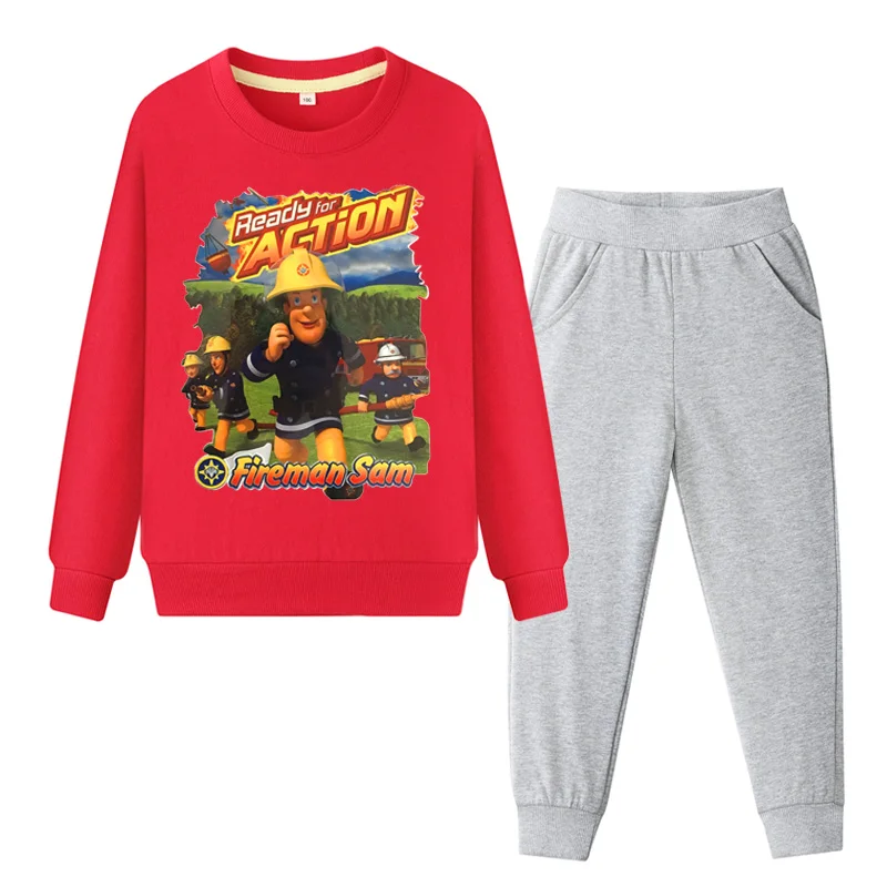 Kids Fireman Sam Tracksuits Children Outdoor Casual Clothing Sets For Boys Girls Pullover Coat+Pant Suit Baby Hoodies Set WL090 (4)
