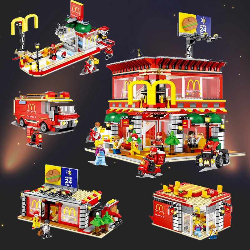 

Sembo Technic City Street View 4in1 McDonaldes figures Legoing creator Building Blocks Bricks Educational Diy Toys Model Gifts