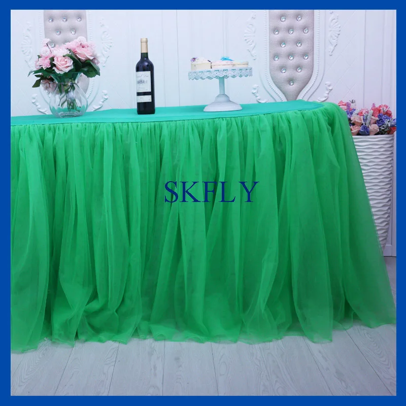 SK005K много цветов на заказ пыльная роза пыльная розовый синий персик Свадьба светло-зеленый пышная Тюлевая оборка для стола с липучкой - Цвет: dark green
