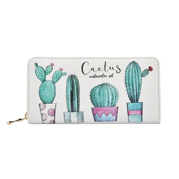 

2020 Luxury Women Wallet Personlity Cactus Printing Zipper Clutch Bag Phone Bag Multi Slots Card Holder Ladies Long Coin Purse